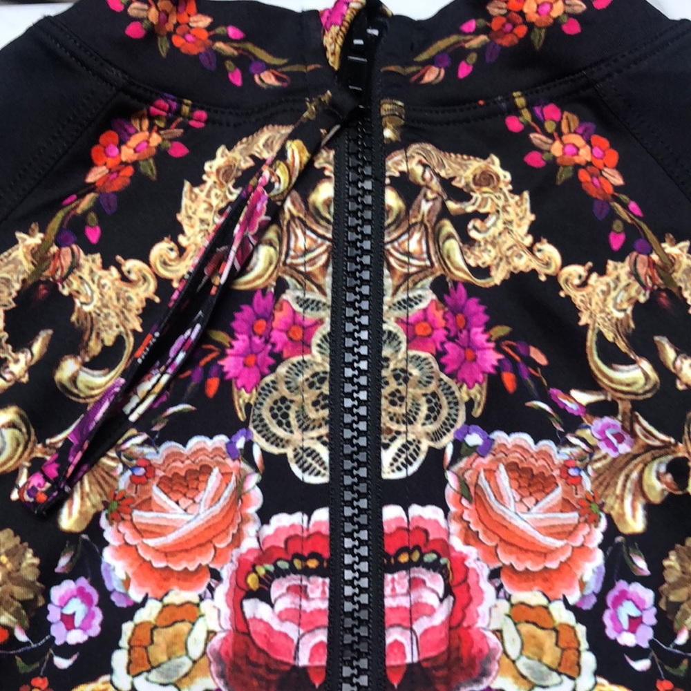 Camilla Long Sleeve Floral Print One-Piece Swimsuit in Black and Pink Size M - Picture 13 of 16